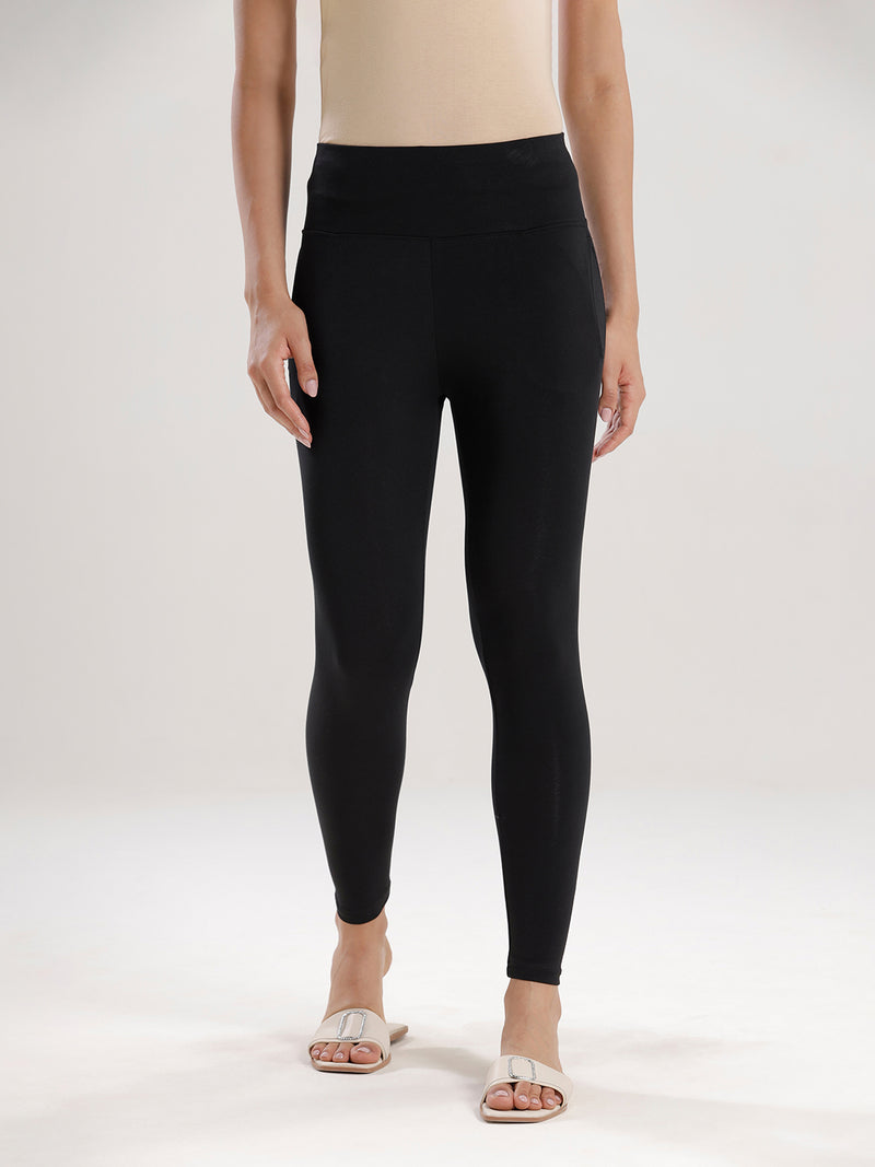 Ankle Length High Waist Leggings-Black - De Moza