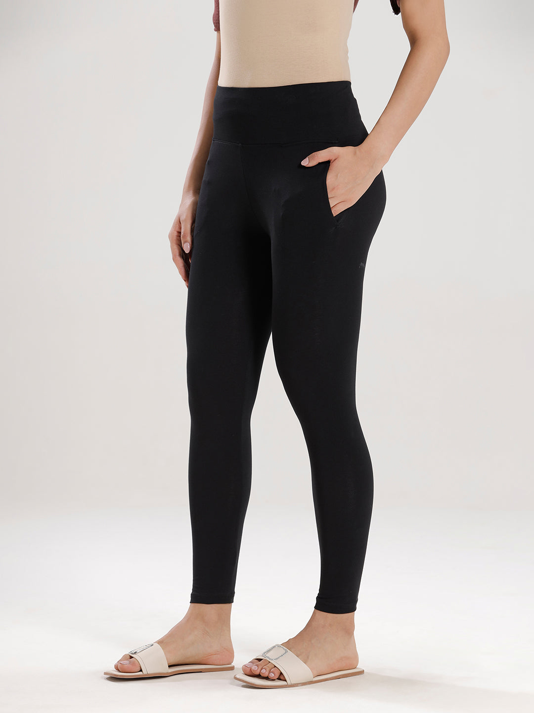 Ankle Length High Waist Leggings-Black - De Moza