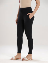 Ankle Length High Waist Leggings-Black