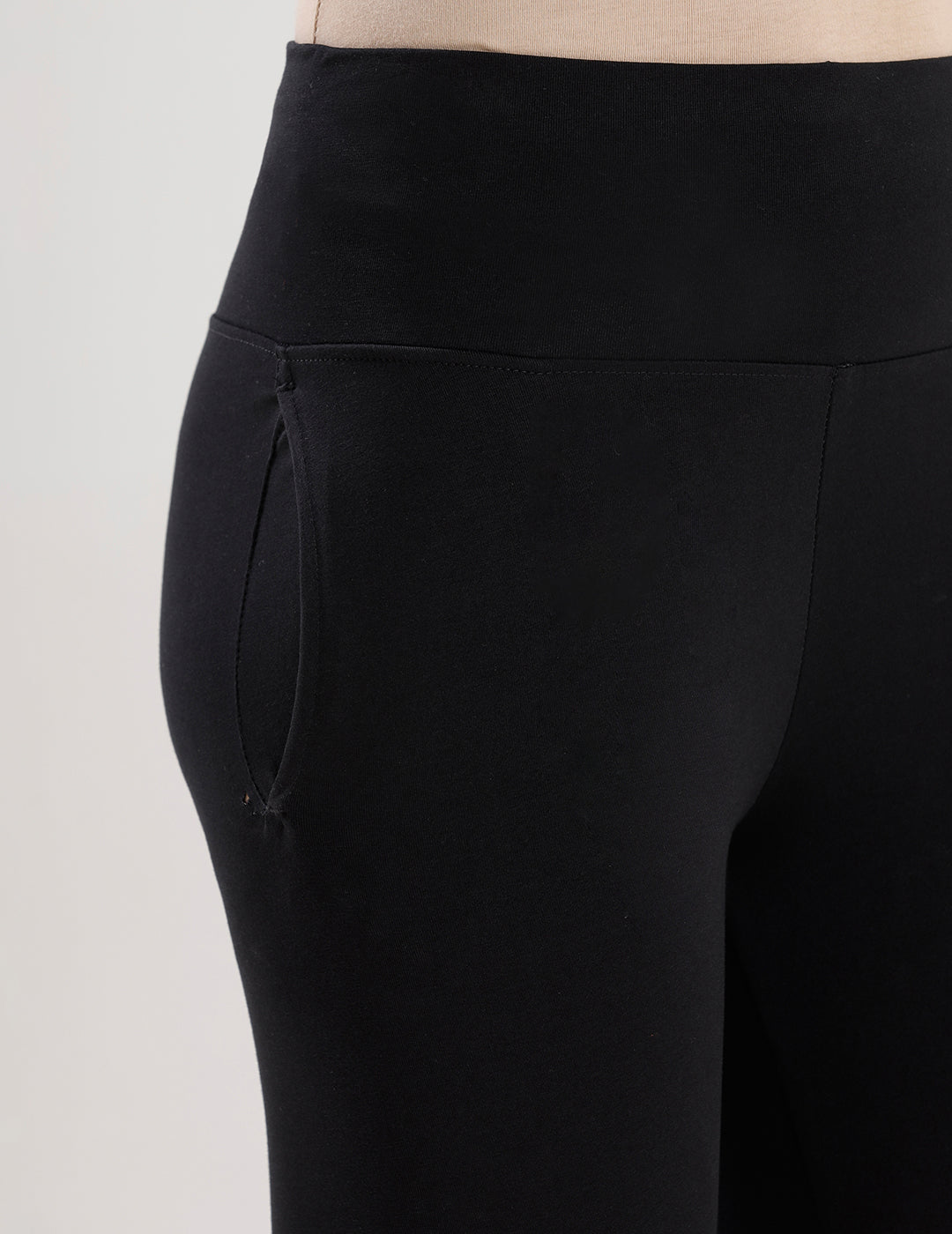 Ankle Length High Waist Leggings-Black