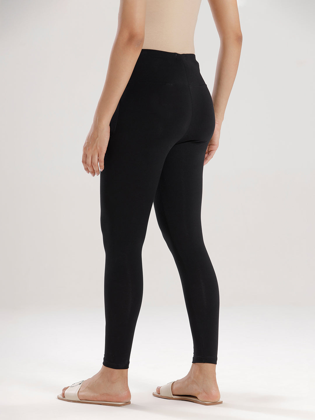 Ankle Length High Waist Leggings-Black - De Moza