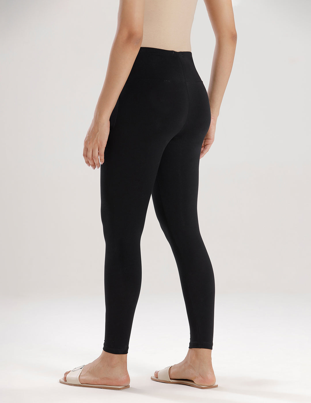 Ankle Length High Waist Leggings-Black