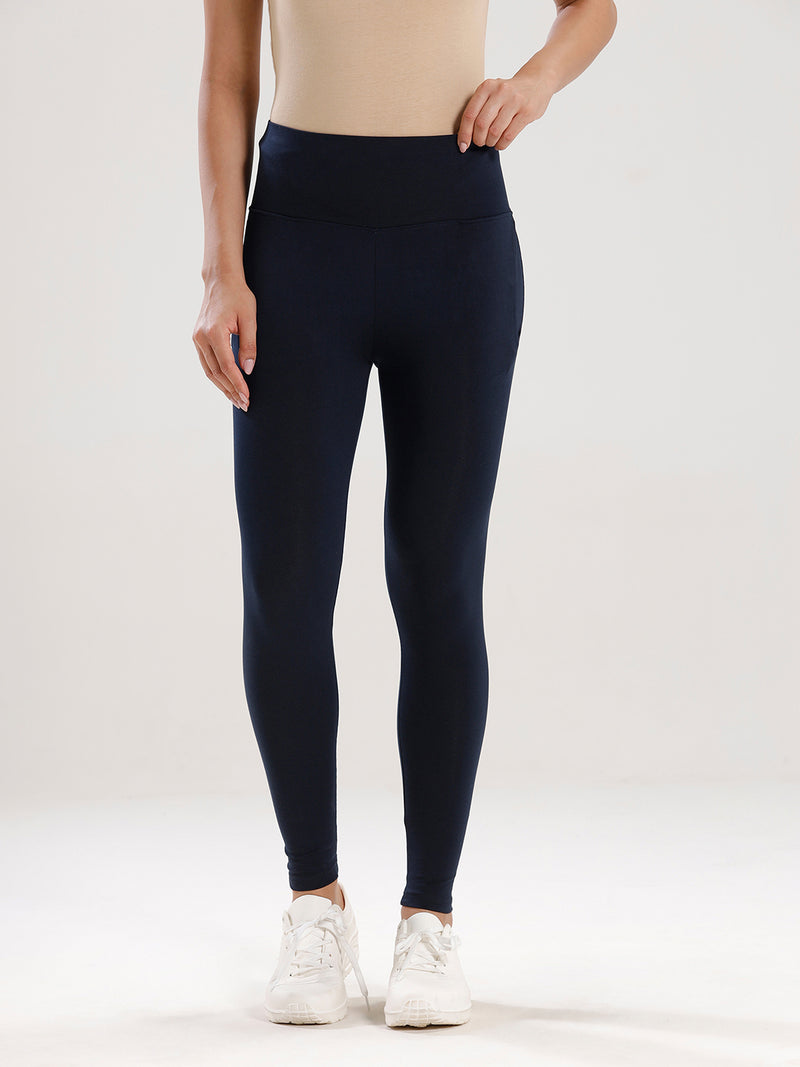 Ankle Length High Waist Leggings-Dark Navy Blue - De Moza