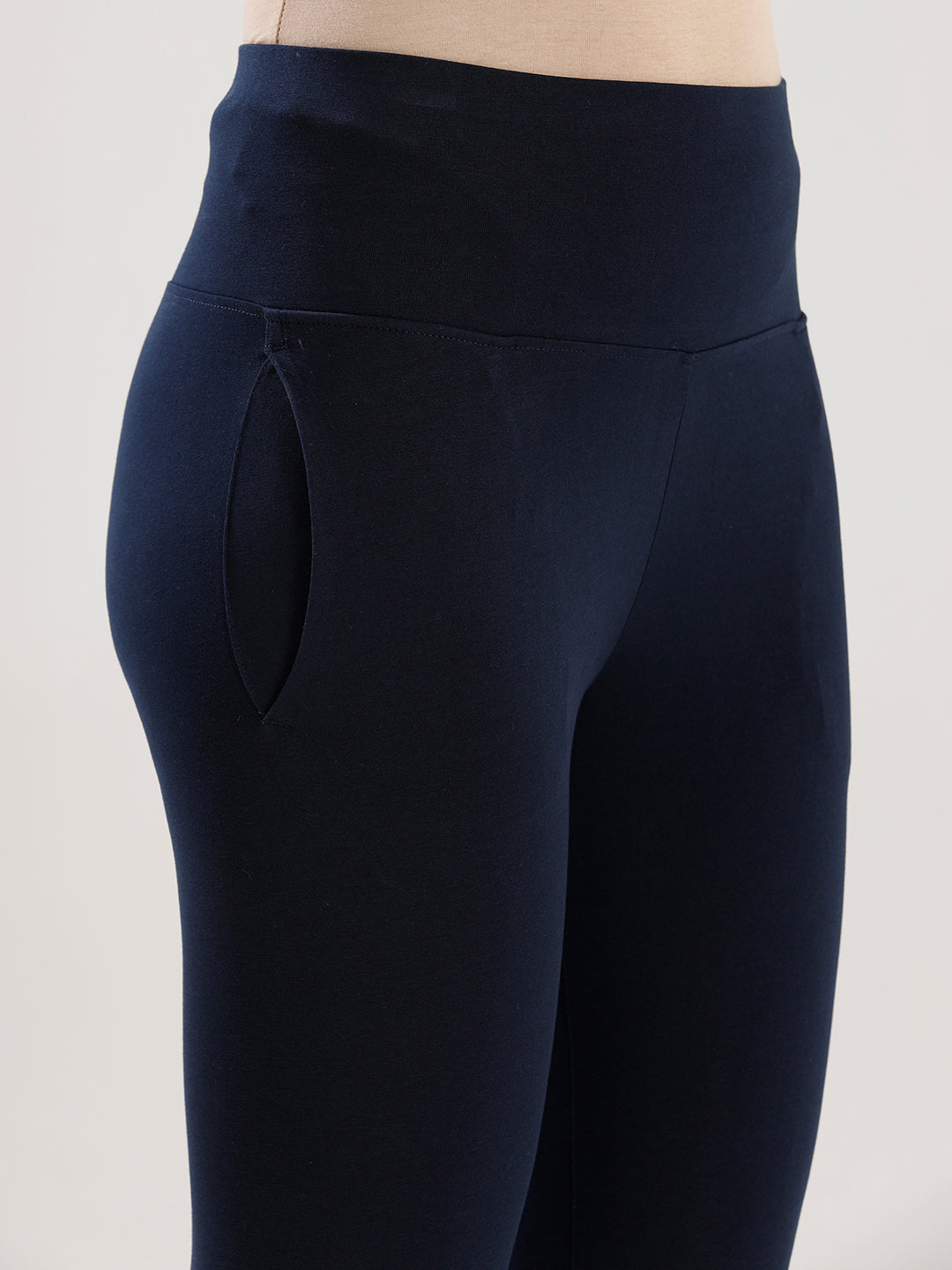 Ankle Length High Waist Leggings-Dark Navy Blue - De Moza