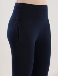Ankle Length High Waist Leggings-Dark Navy Blue