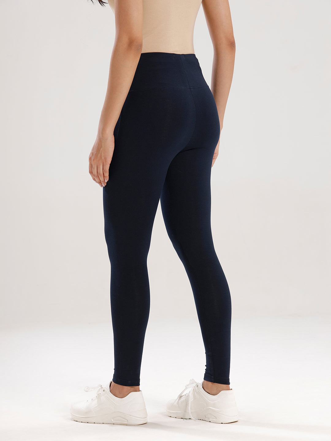 Ankle Length High Waist Leggings-Dark Navy Blue - De Moza