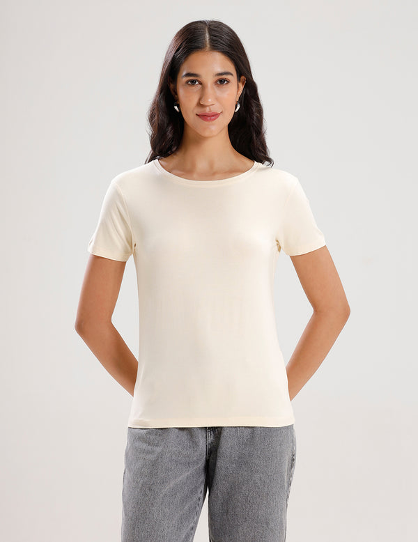 T-Shirt Regular Sleeve-Ecru - De Moza