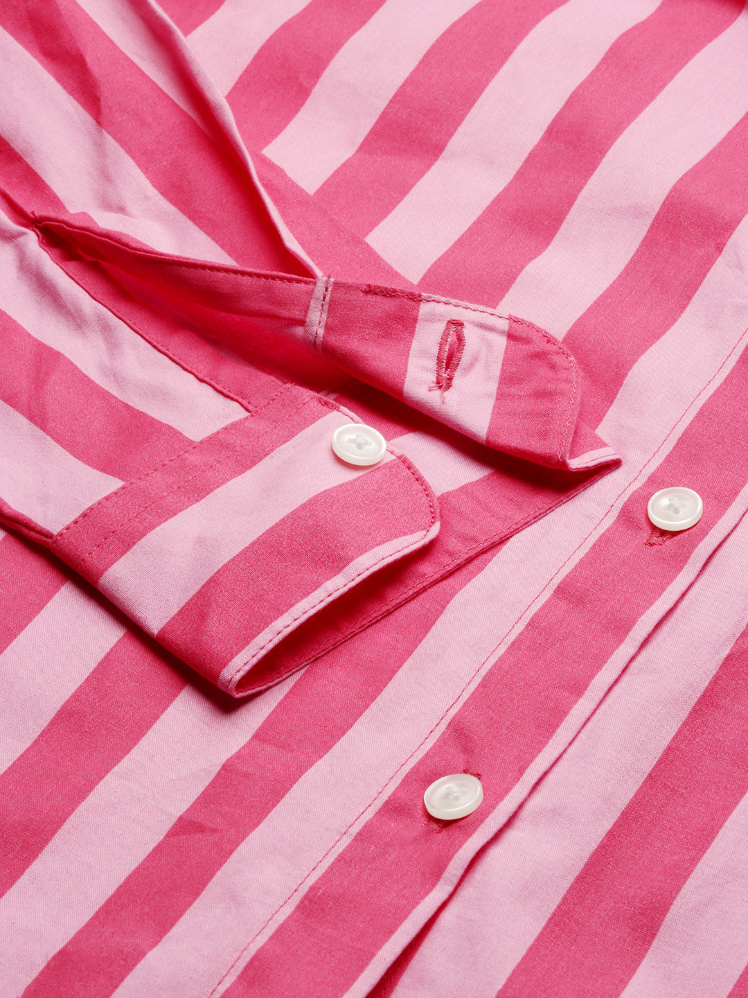Oversized Stripped Shirt-Pink - De Moza