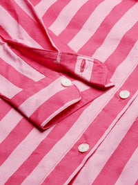 Oversized Stripped Shirt-Pink - De Moza