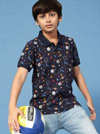 PIPIN Boys Printed T-Shirt Dark Blue