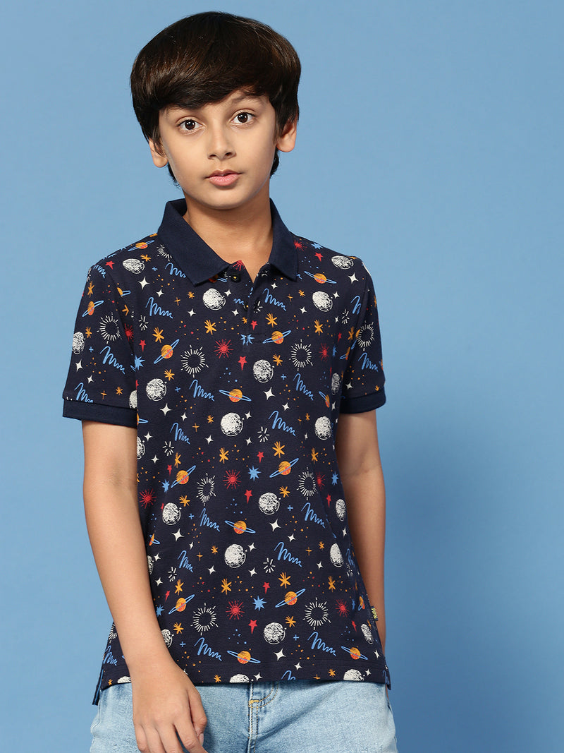 PIPIN Boys Printed T-Shirt Dark Blue