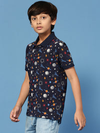 PIPIN Boys Printed T-Shirt Dark Blue