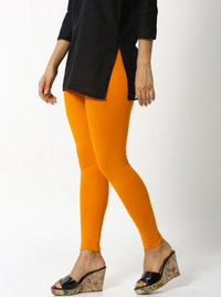 De Moza Ladies Ankle Length Leggings Solid Cotton Dark Yellow - De Moza