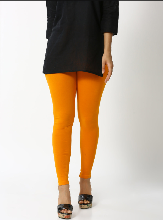 De Moza Ladies Ankle Length Leggings Solid Cotton Dark Yellow - De Moza