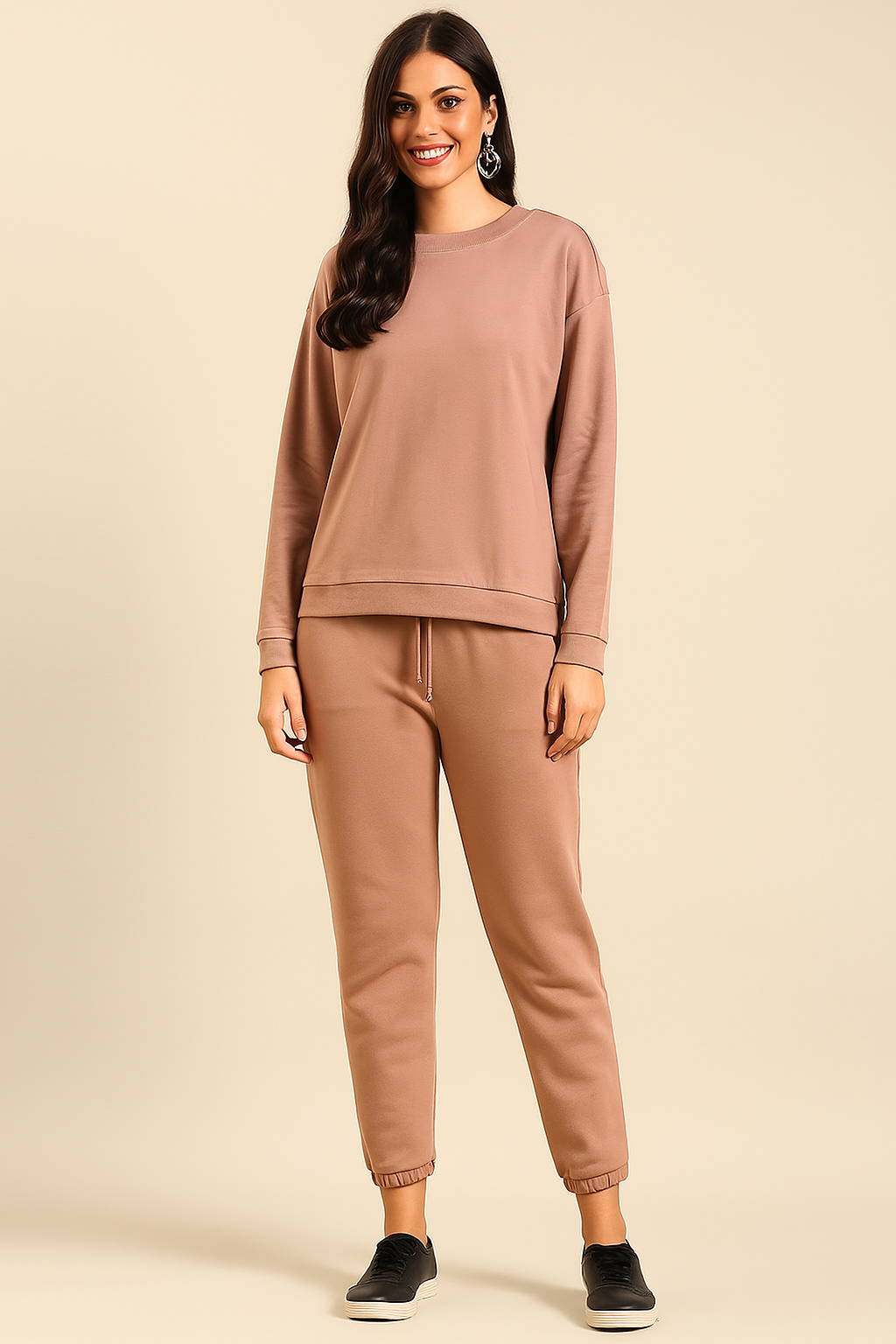 De Moza Women Winter Co-ord set ( Sweatshirt & Jogger)  - Tan