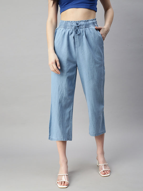 Ladies Crop Palazzo Ice Blue - De Moza