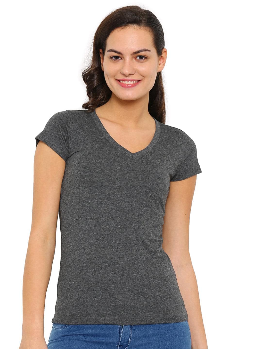 De Moza -Ladies Half Sleeve Anthra Melange top - De Moza