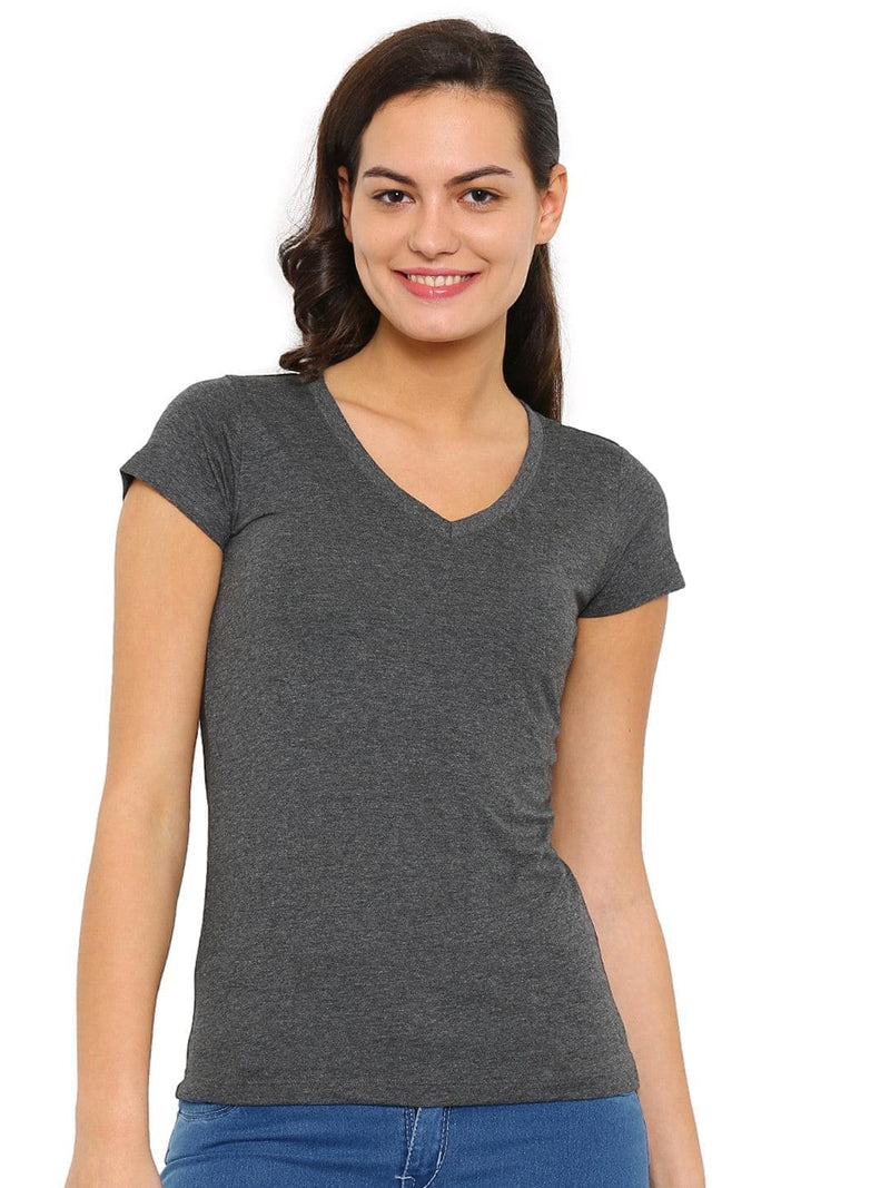 De Moza -Ladies Half Sleeve Anthra Melange top - De Moza