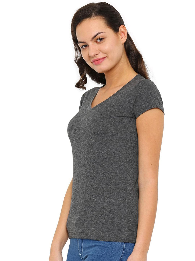 De Moza -Ladies Half Sleeve Anthra Melange top - De Moza