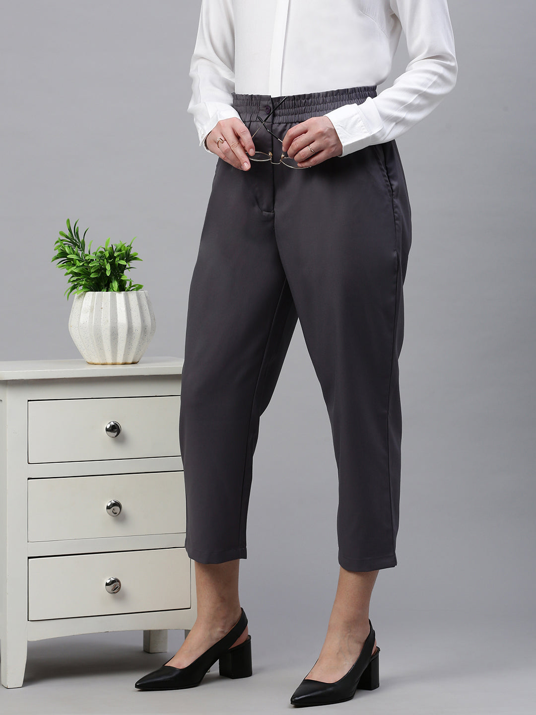 De Moza Women Formal Pant Light Grey