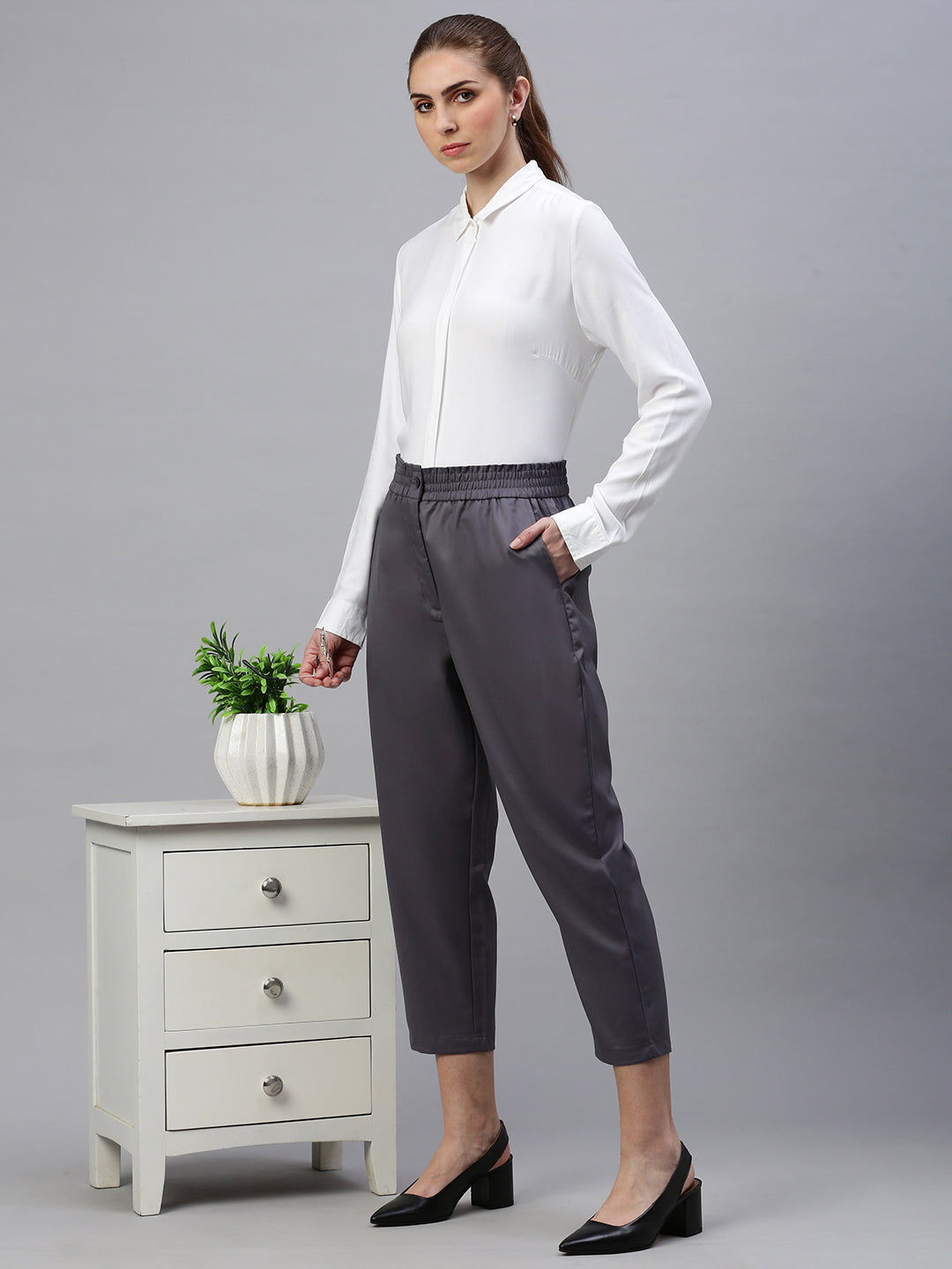 De Moza Women Formal Pant Light Grey