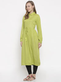 De Moza -Ladies Full Sleeve Kurta Lime - De Moza