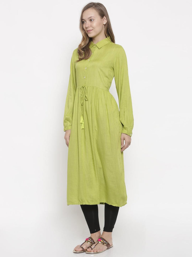 De Moza -Ladies Full Sleeve Kurta Lime - De Moza