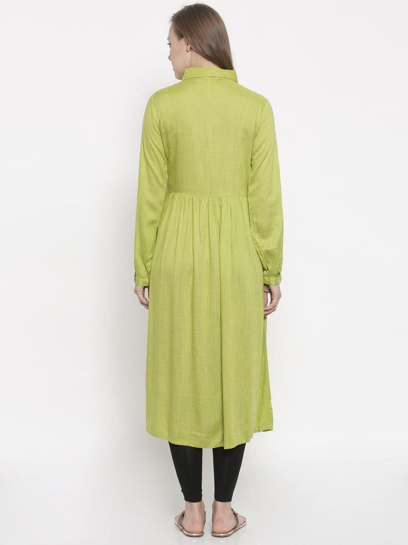 De Moza -Ladies Full Sleeve Kurta Lime - De Moza