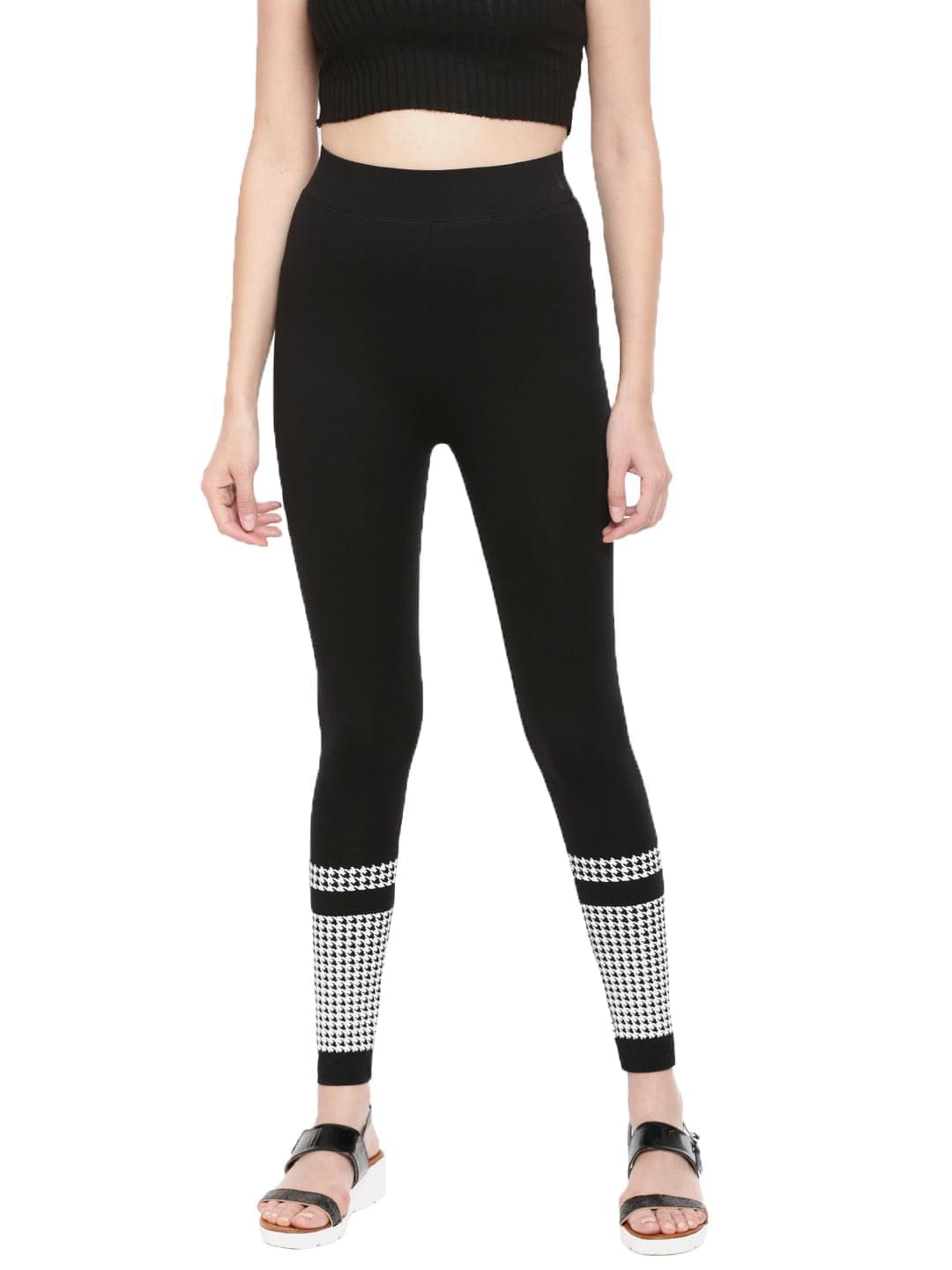 De Moza -Ladies Printed Ankle Length Leggings Black - De Moza
