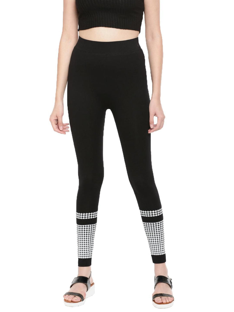 De Moza -Ladies Printed Ankle Length Leggings Black - De Moza
