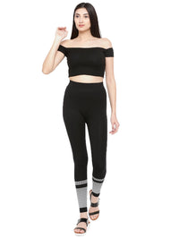 De Moza -Ladies Printed Ankle Length Leggings Black - De Moza