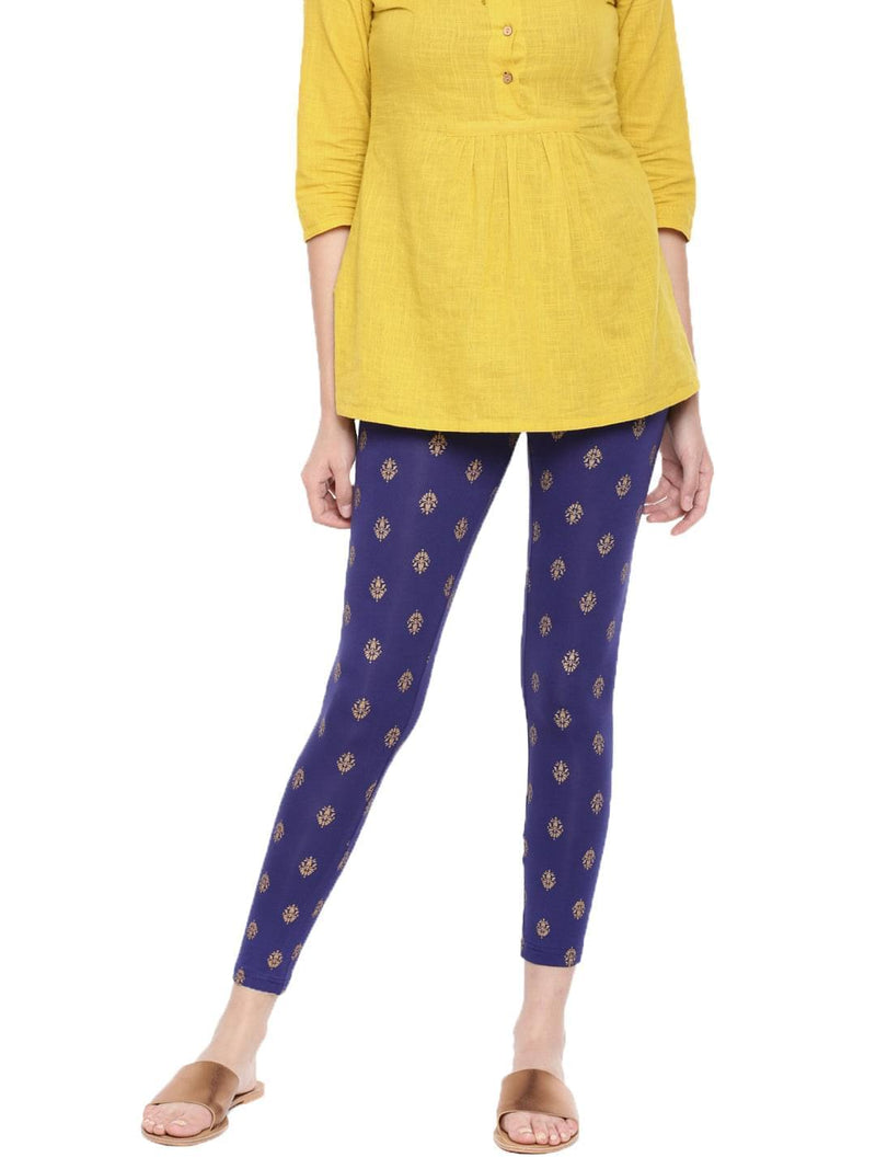 De Moza -Ladies Printed Ankle Length Leggings Navy Blue - De Moza