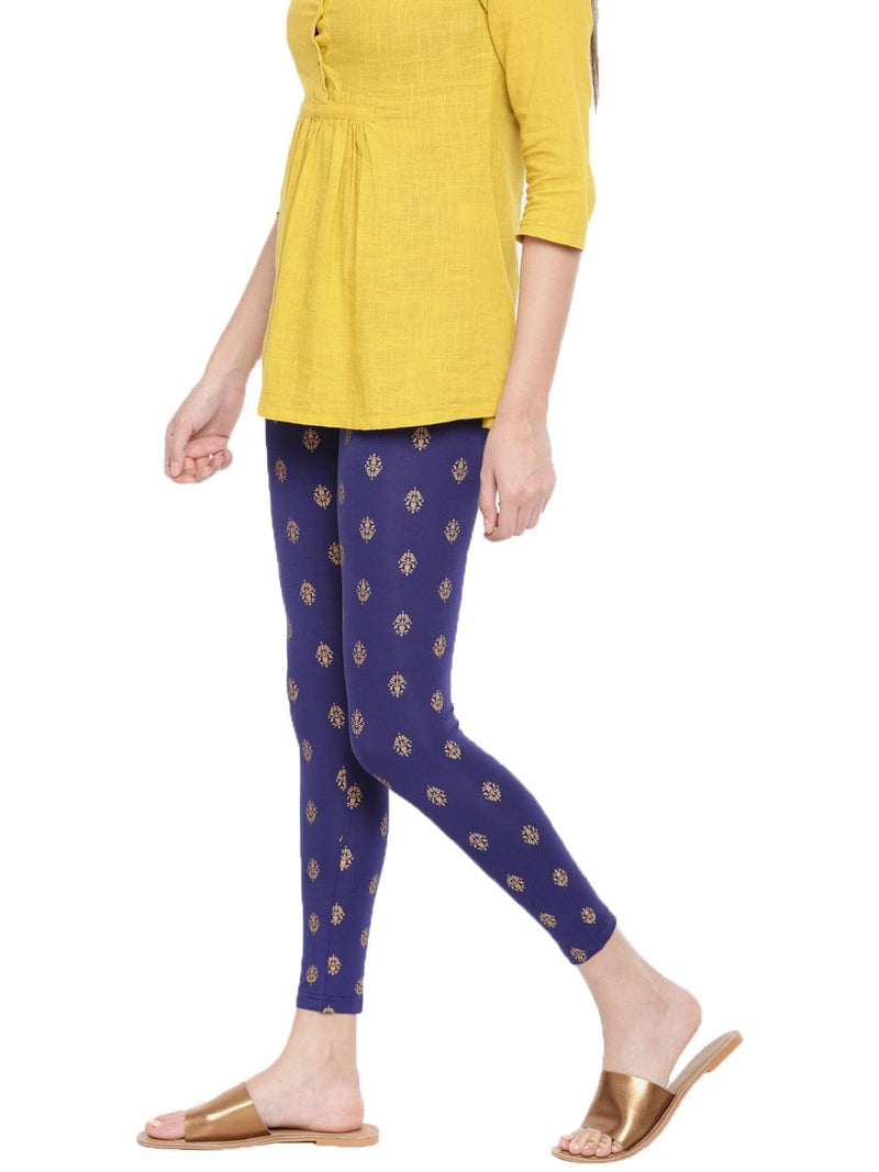 De Moza -Ladies Printed Ankle Length Leggings Navy Blue - De Moza
