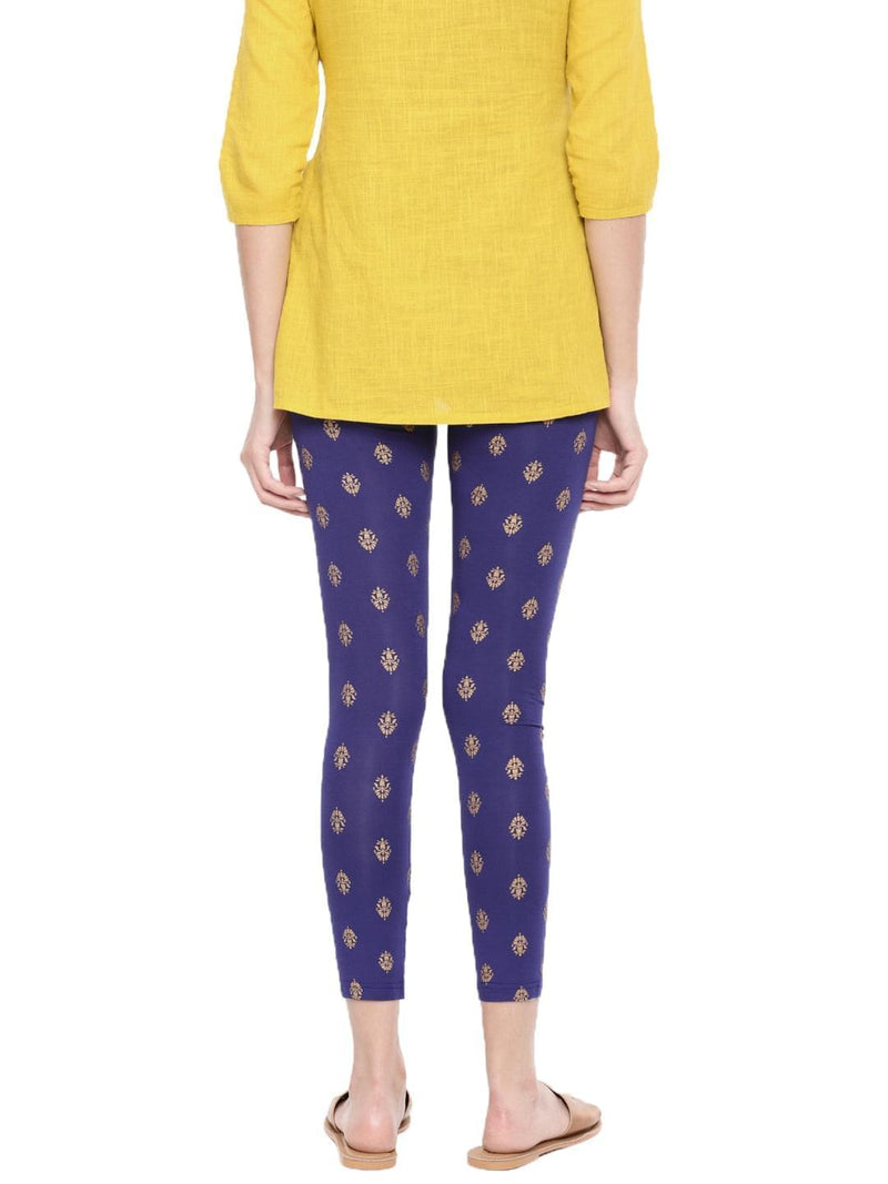 De Moza -Ladies Printed Ankle Length Leggings Navy Blue - De Moza