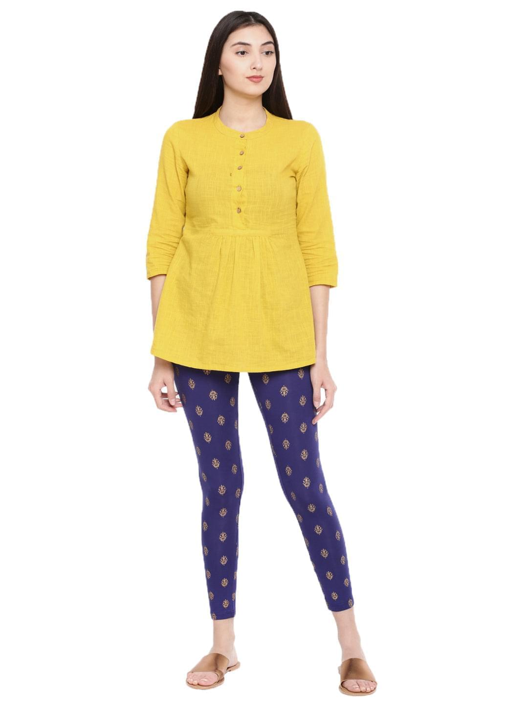 De Moza -Ladies Printed Ankle Length Leggings Navy Blue - De Moza