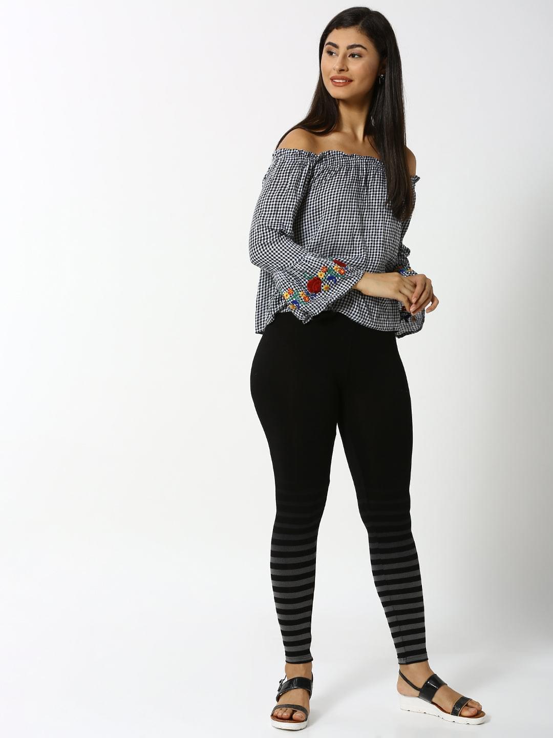 De Moza - Ladies Placement Print Active Wear Leggings Black - De Moza
