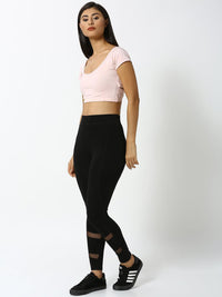 De Moza - Ladies Active Wear Mesh Leggings Black - De Moza