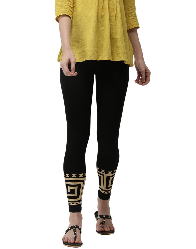 De Moza - Printed Ankle Length Leggings Black - De Moza