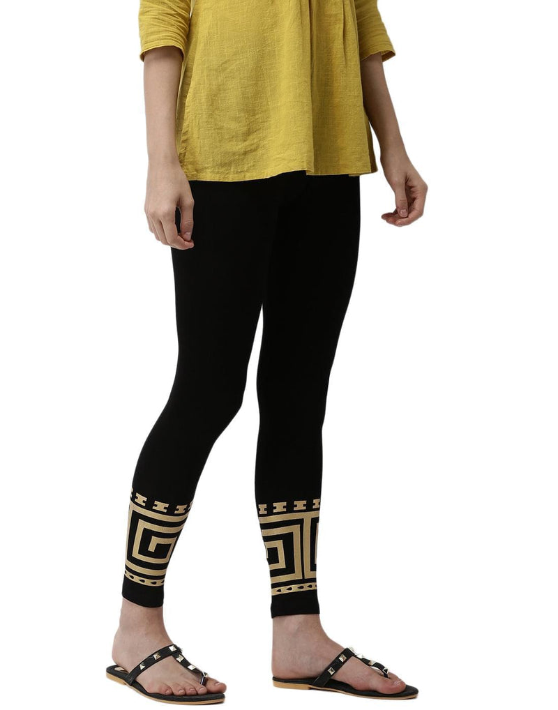 De Moza - Printed Ankle Length Leggings Black - De Moza