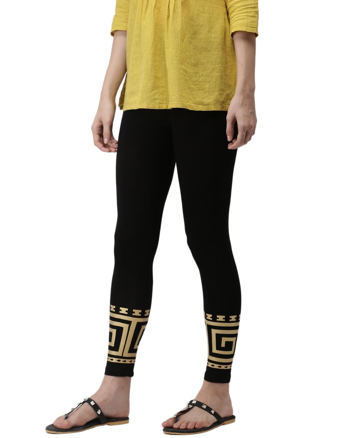 De Moza - Printed Ankle Length Leggings Black - De Moza