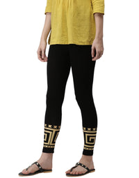 De Moza - Printed Ankle Length Leggings Black - De Moza