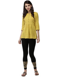 De Moza - Printed Ankle Length Leggings Black - De Moza