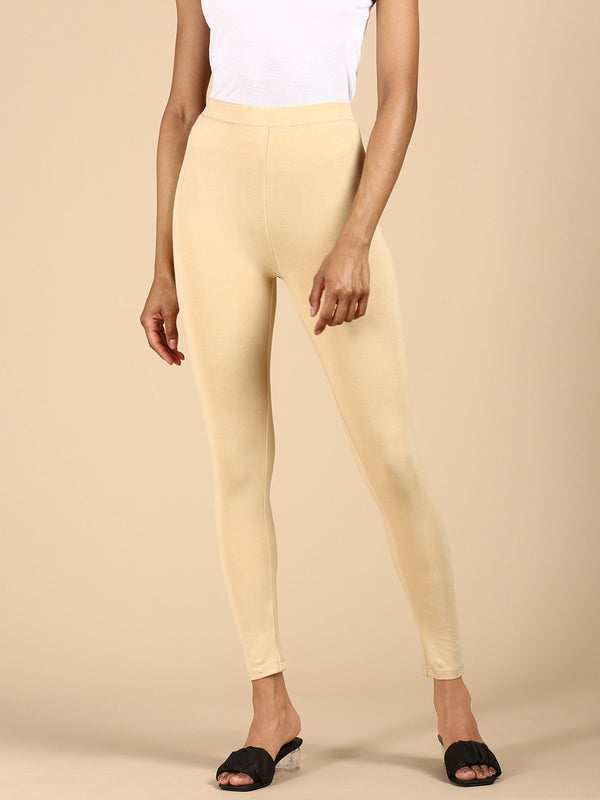 Ankle Length Leggings Viscose-Beige - De Moza