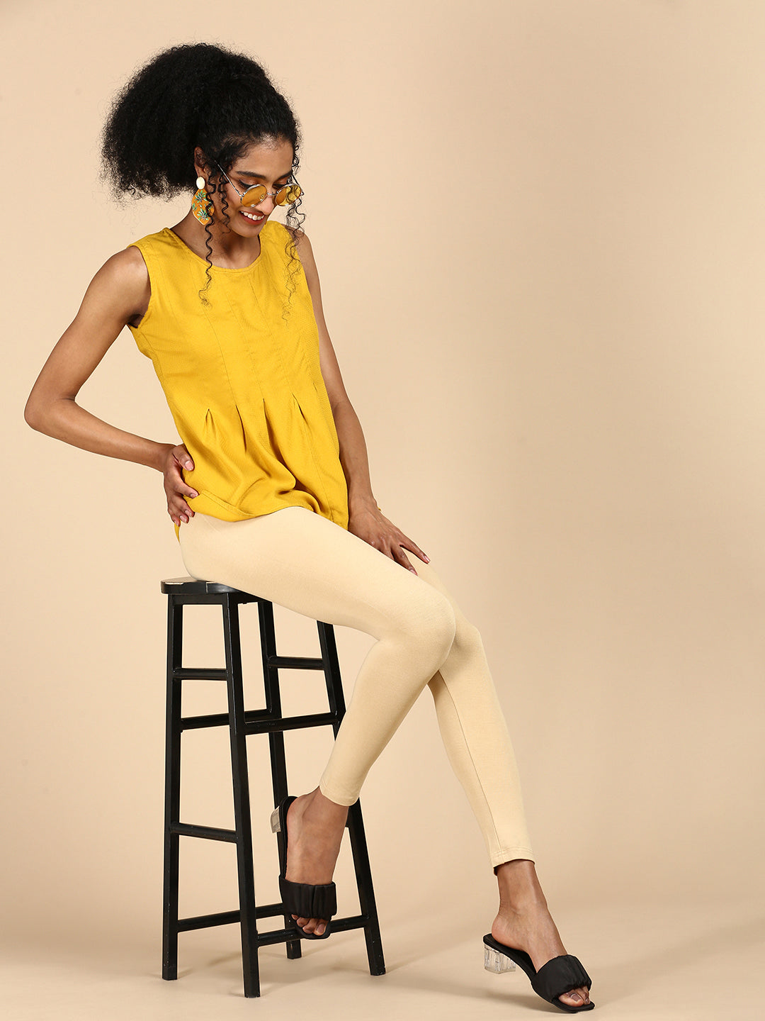 Ankle Length Leggings Viscose-Beige - De Moza