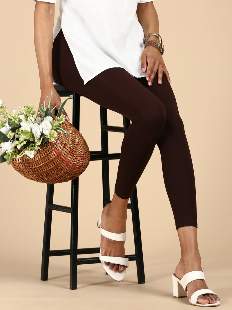 Ankle Length Leggings Viscose-Brown - De Moza