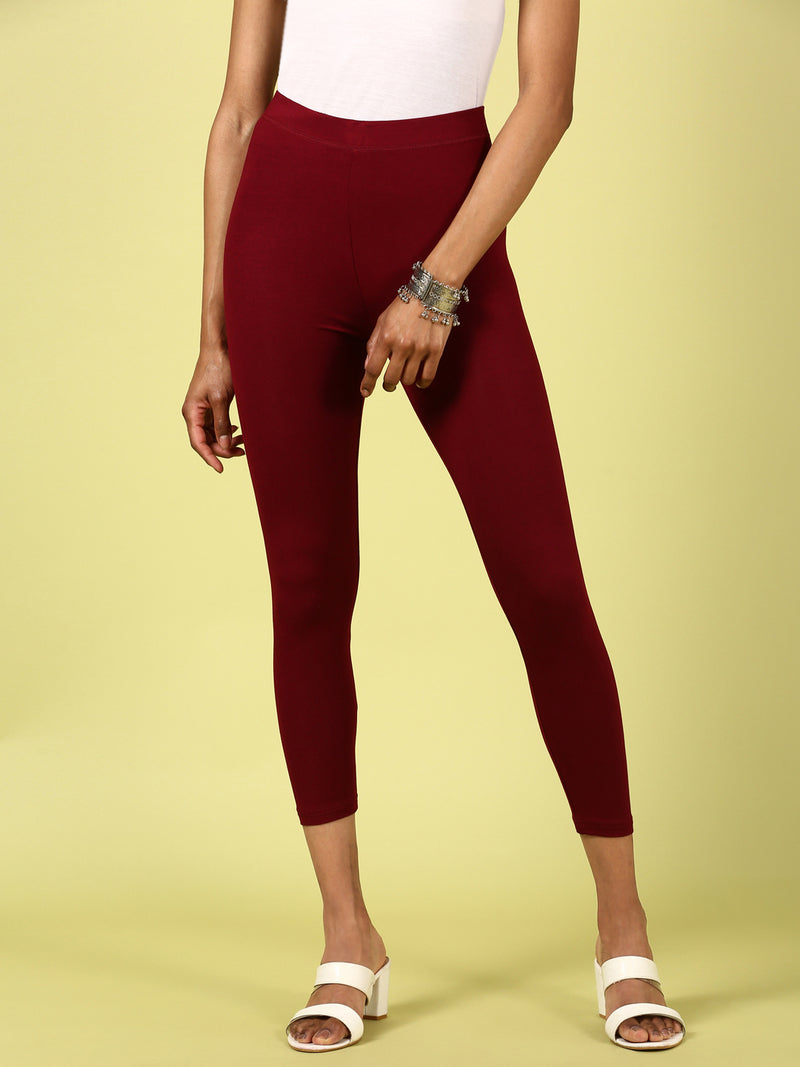 Ankle Length Leggings Viscose-Maroon - De Moza