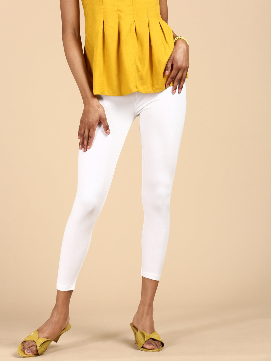 Ankle Length Leggings Viscose-White - De Moza