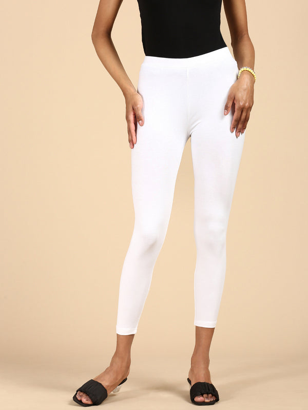 Ankle Length Leggings Viscose-White - De Moza