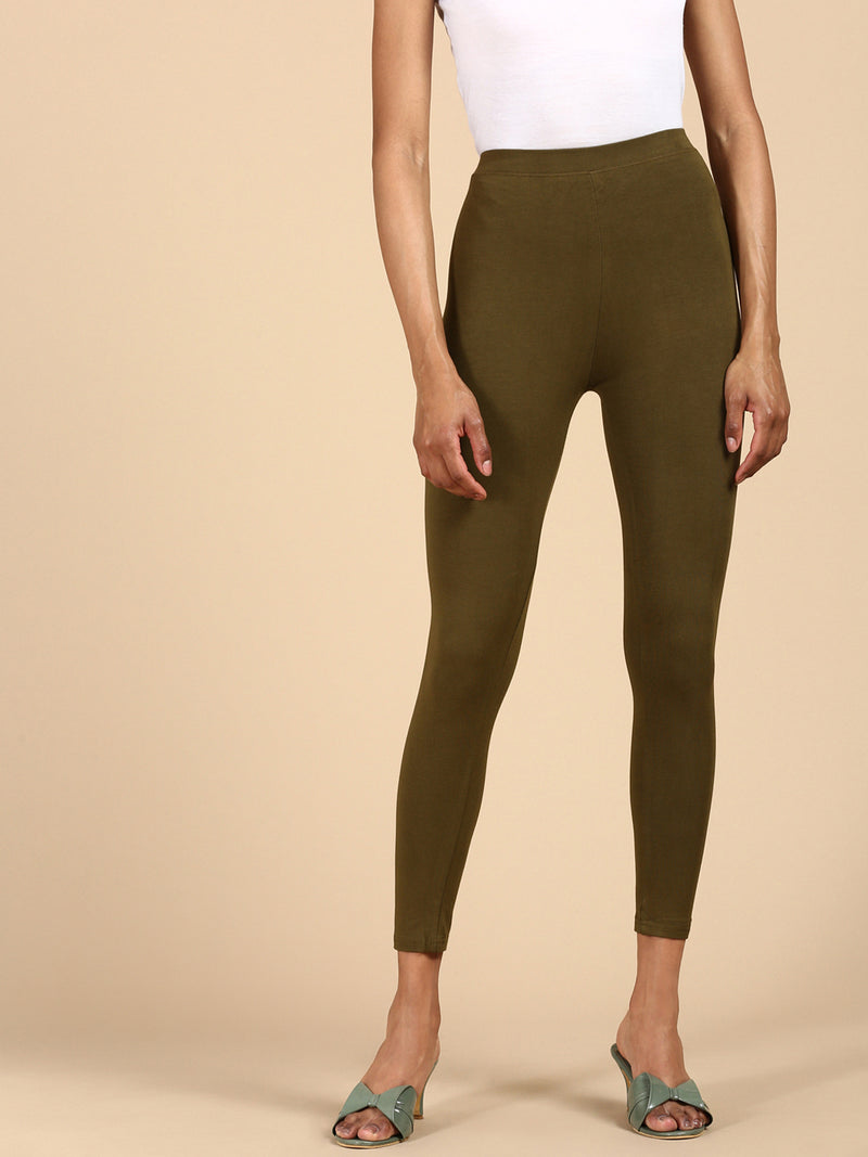 Ankle Length Leggings Viscose-Olive Green - De Moza