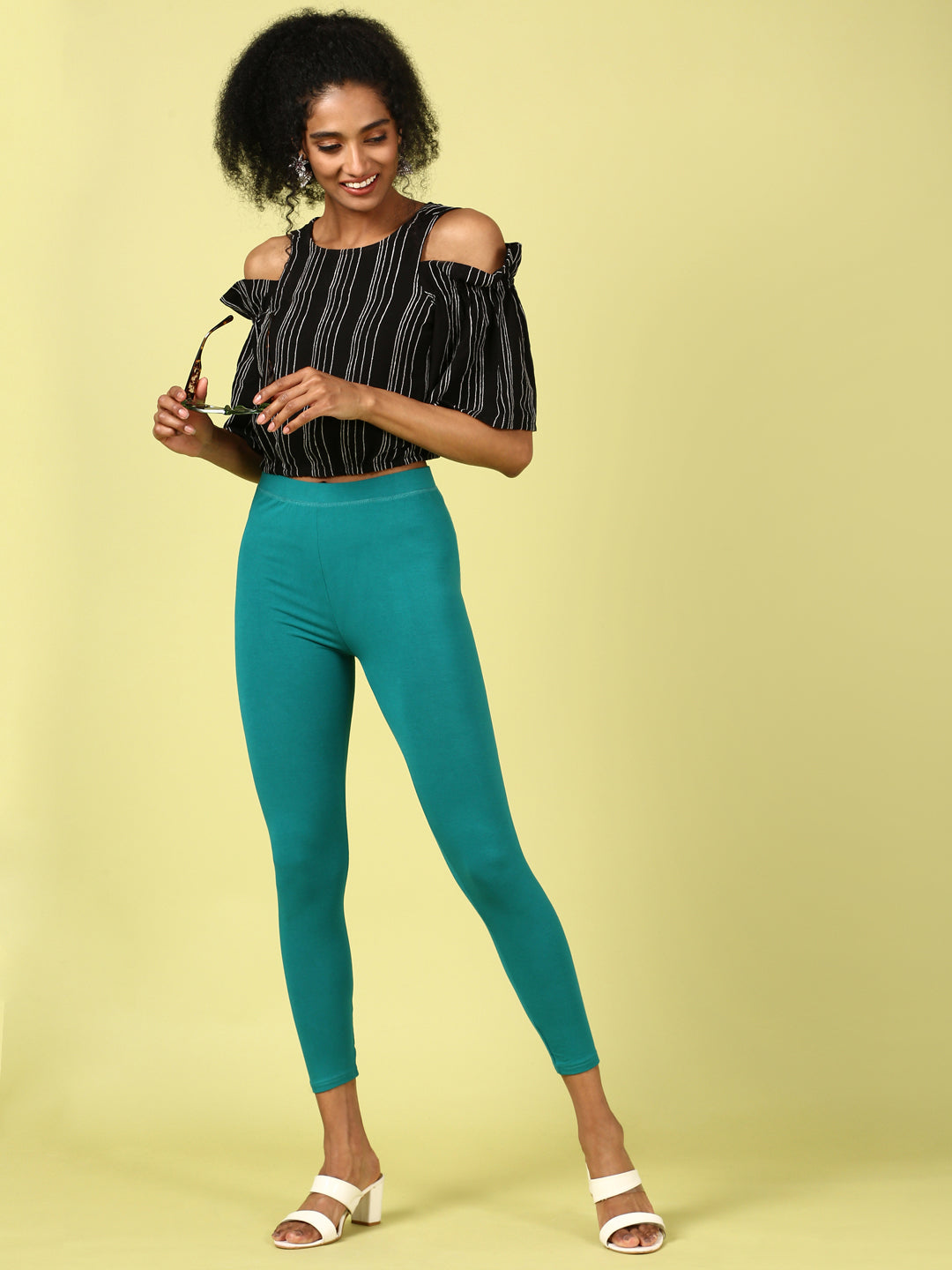 Ankle Length Leggings Viscose-Sea Green - De Moza